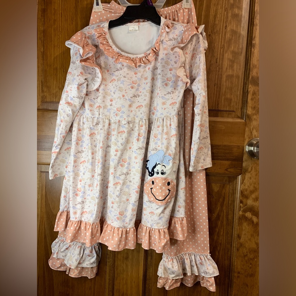 Girls 6XL 14/16 long sleeve floral cows ruffle boutique outfit - Picture 7 of 7